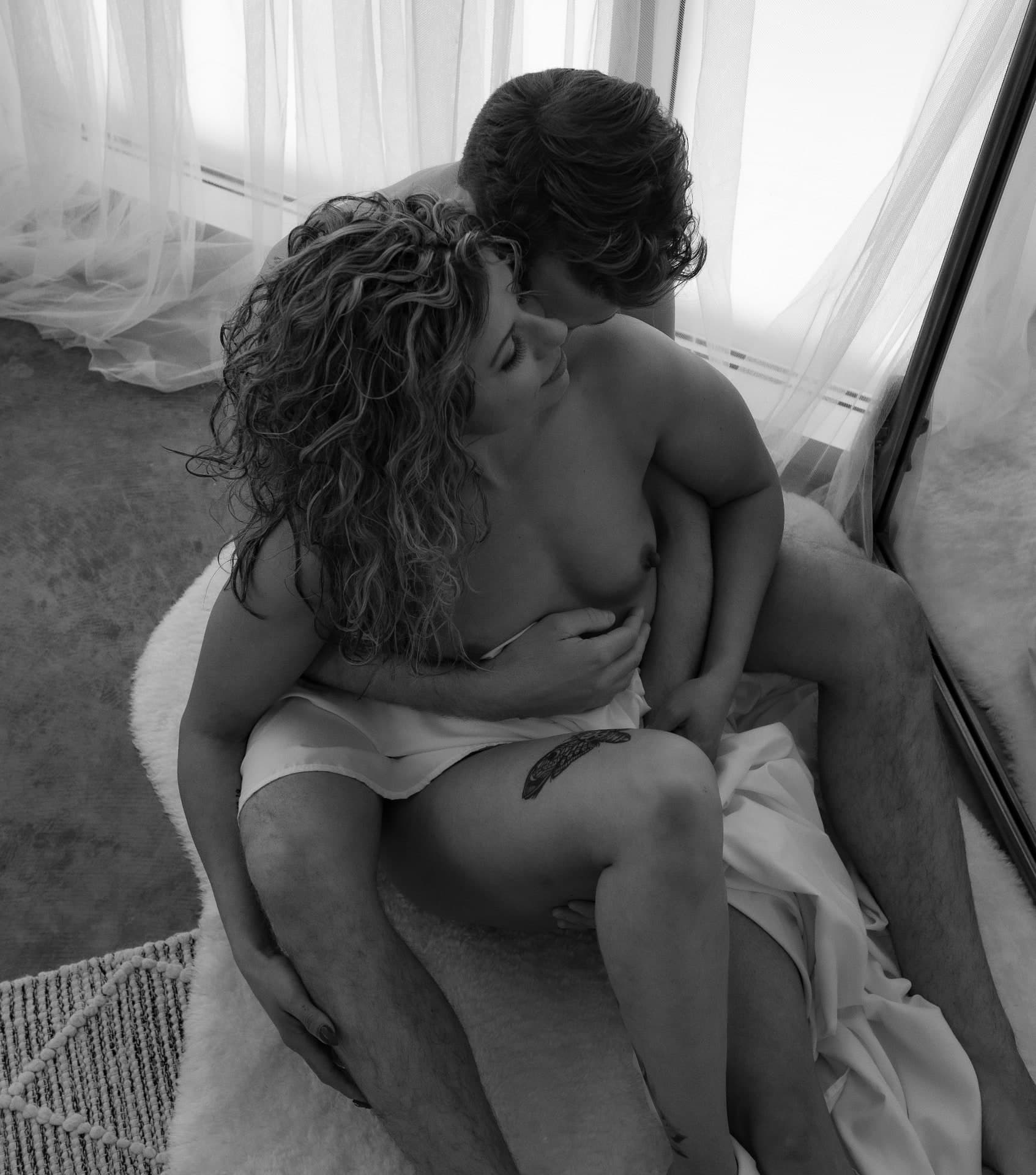 Intimate couples boudoir moment - Couples Boudoir Edmonton by Touchless Photography